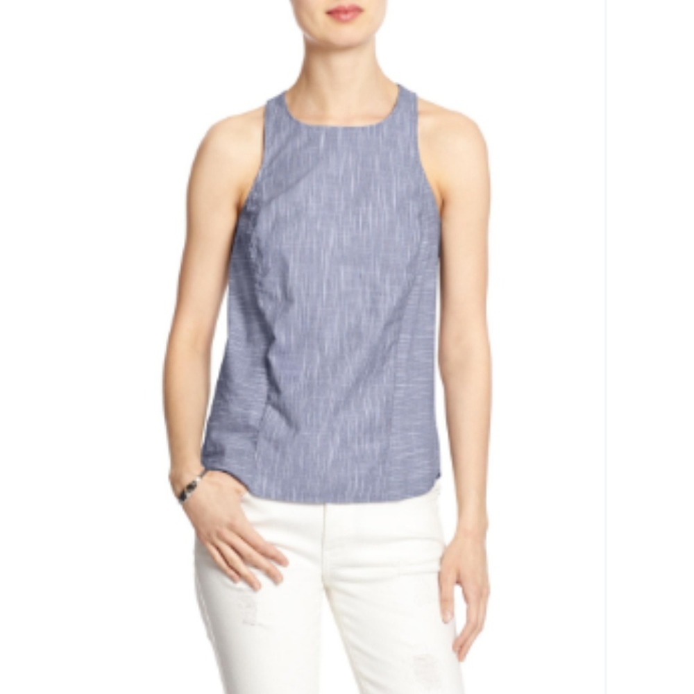 Banana Republic Women's Factory Poplin Zip-Back Tank Top‎ Blue Size 8 Casual